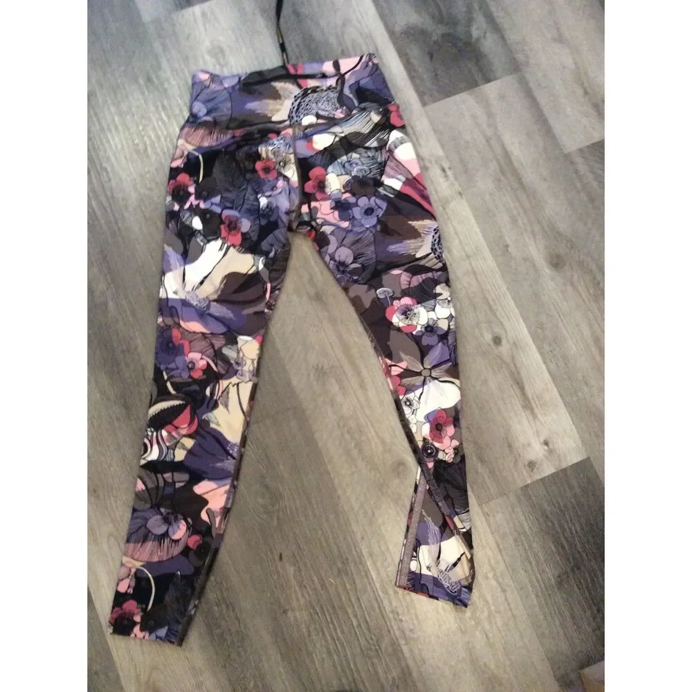 Nike Epic Running Leggings Floral Print Glitter Logo Woven Small S